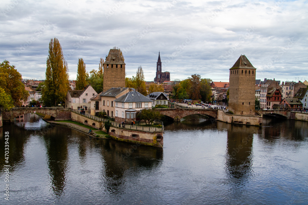 Strasbourg, France, October 31, 2021, The covered bridges of Strasbourg are three bridges spanning the Ill in the heart of Petite France.
