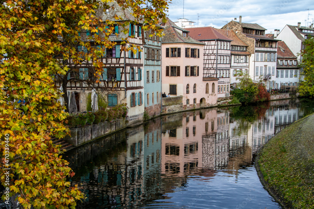 Strasbourg, France, October 31, 2021, Half-timbered houses, beams forming the framework of a wall