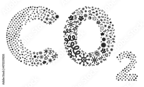 Vector infectious CO2 formula icon mosaic of contagious cells. CO2 formula mosaic is formed of infectious items, parasites, microbes, spores, contagious agents, and based on CO2 formula icon.