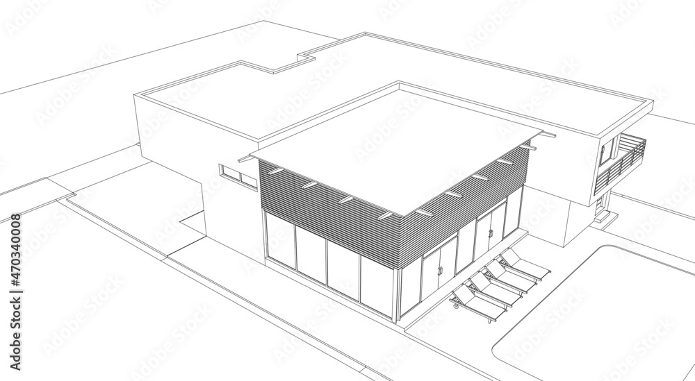 Modern villa architectural project 3d drawing Modern villa architectural project 3d drawing