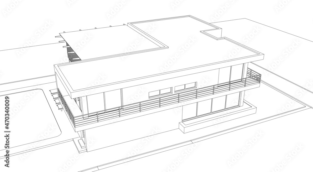 Modern villa architectural project 3d drawing Modern villa architectural project 3d drawing