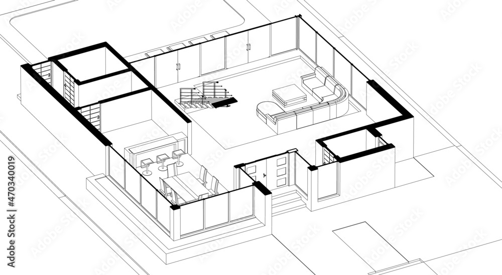 Modern villa architectural project 3d drawing Modern villa architectural project 3d drawing