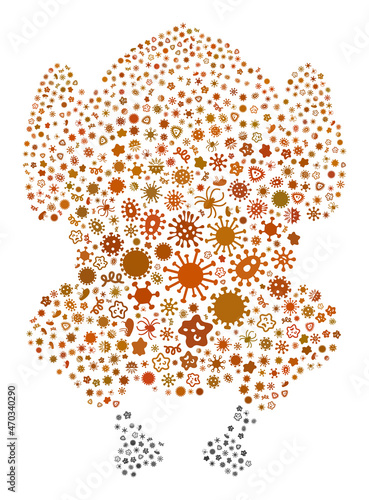 Vector infection fried chicken icon collage of contagious microbes. Fried chicken collage is organized from infection items, parasites, microbes, spores, contagious agents,