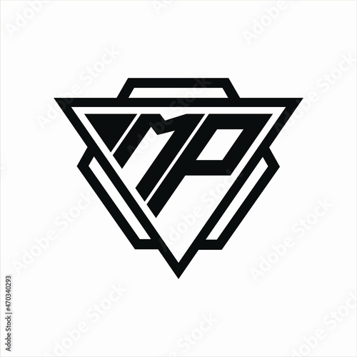 MP Logo monogram with triangle and hexagon template