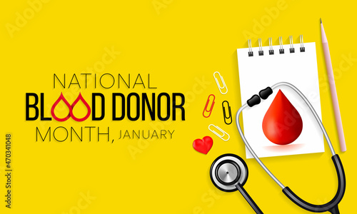 National Blood Donor month (NBDM) is observed every year in January, to celebrate the lifesaving impact of blood and platelet donors. Vector illustration