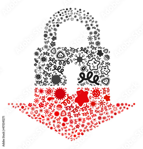 Vector infectious lockdown icon mosaic of contagious items. Lockdown mosaic is designed with infectious items, parasites, microbes, spores, contagious agents, and based on lockdown icon.
