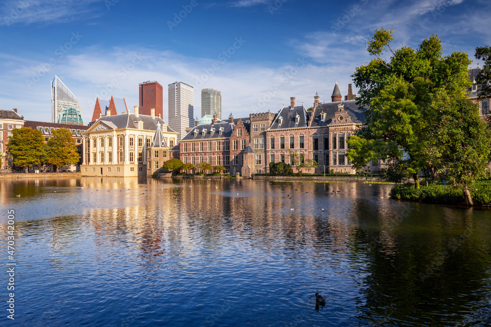 The Hague skyline with Binnenhof, the Dutch Parliament, Den Haag, Netherlands