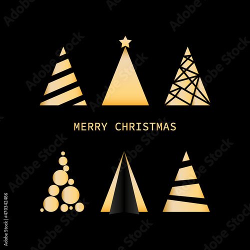 Merry Christmas. Creative Christmas card. Modern abstract Christmas trees.  Set of Christmas trees. Vector illustration