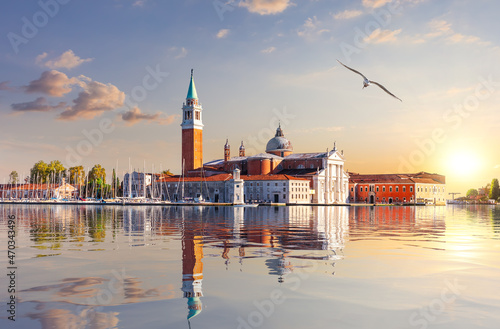 St. George Monastery in the lagoon of Venice, sunset view, Italy photo