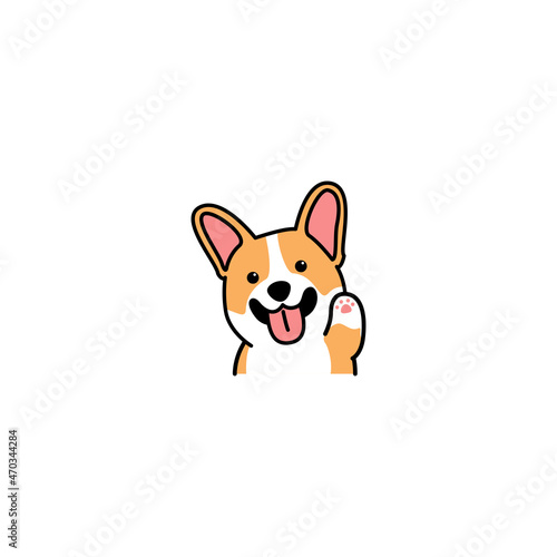 Cute welsh corgi dog waving paw cartoon icon, vector illustration