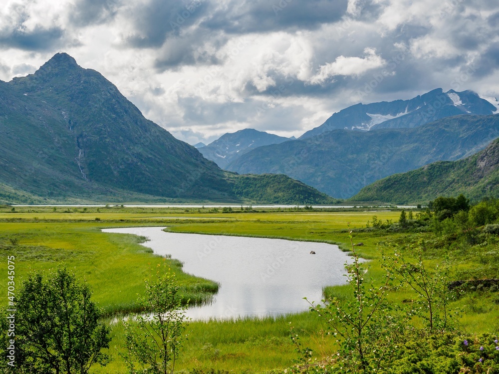 Valley Leirungsdalen with Ovre Leirungen lake in Norway