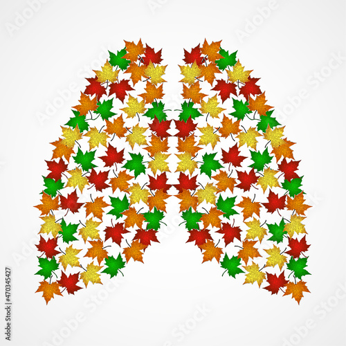 Human lungs with colorful maple leaves, vector illustrstion
