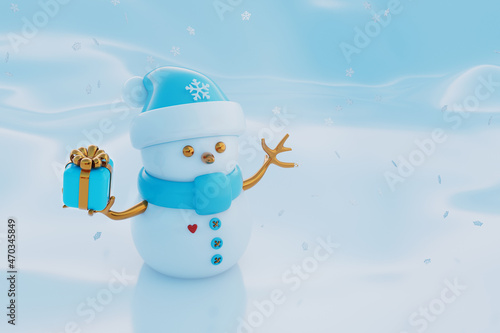 Christmas background snowman and snowflakes