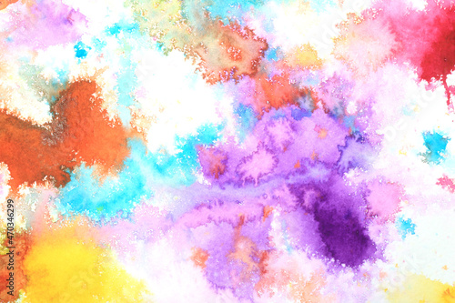 Abstract Watercolour Vibrant Splatters and Mixed Paints on White Background 