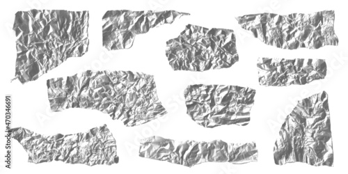 Vector illustration of silver rumpled foil texture. Graphics background for design.