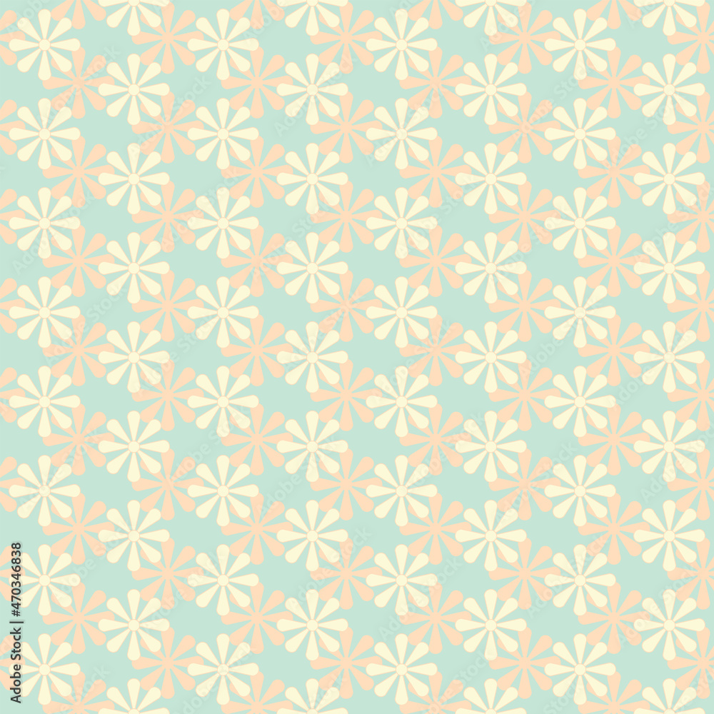 Vintage floral seamless pattern. 1960s. 1970s retro aesthetique. Simple geometric flowers, abstract vector illustration. Groovy graphic print for fabric, paper, stationery