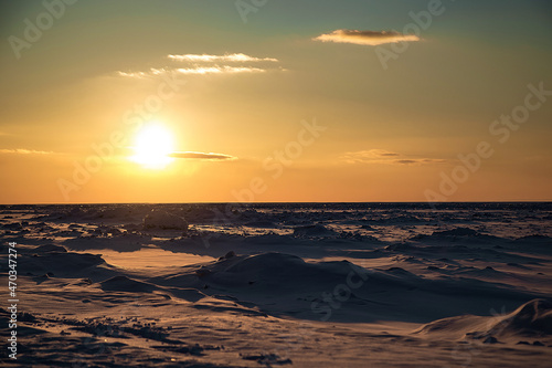 beautiful winter landscape with sun  ice and snow