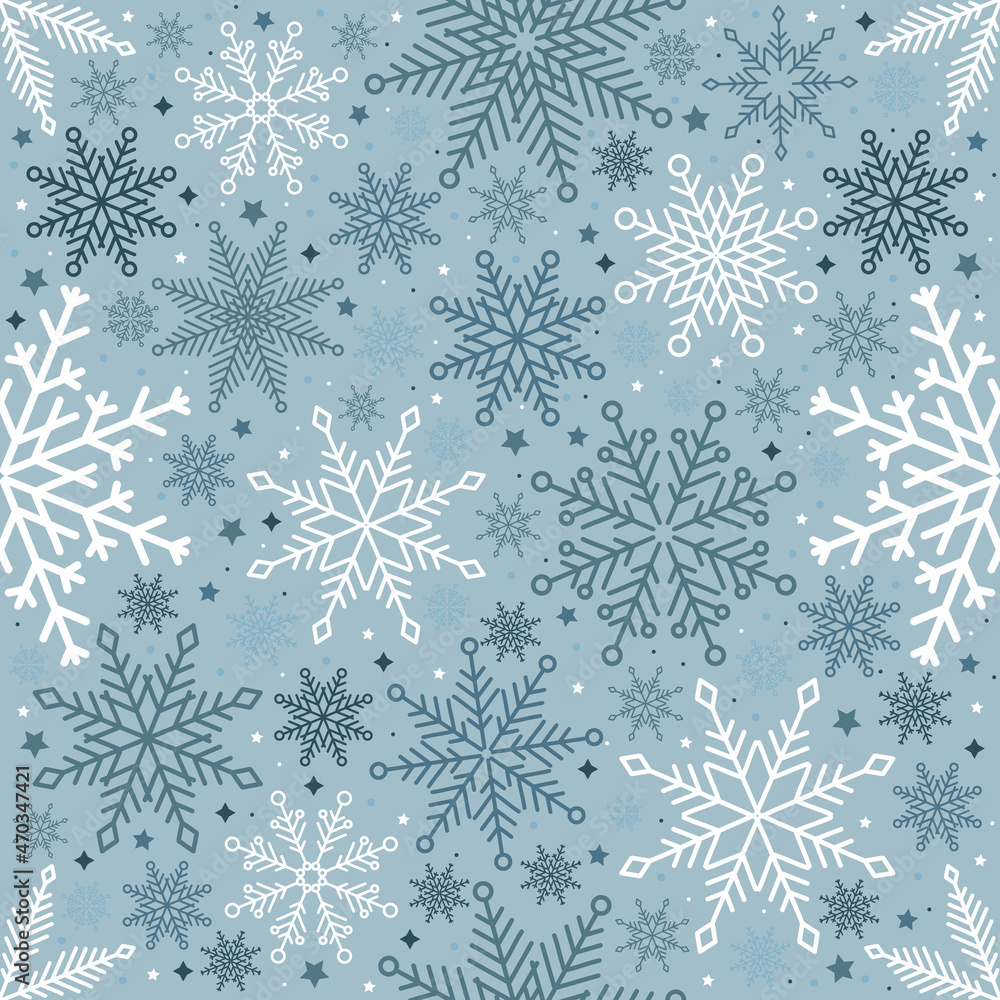 Simple Christmas seamless pattern. Snowflakes with different ornaments. On black background Simple Christmas seamless pattern. Snowflakes with different ornaments. On black background
