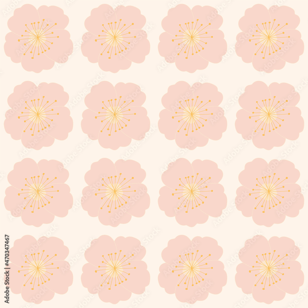 Tropic flower vector illustration. Botanical seamless pattern. repeating floral motif, print for fabric, paper, stationery