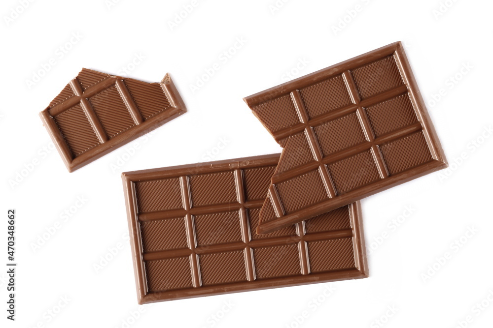 Chocolate bars isolated on white background, top view Chocolate bars isolated on white background, top view