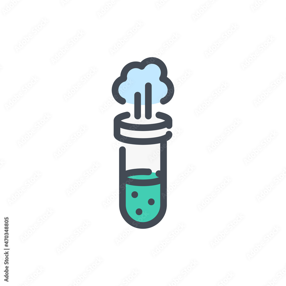 Obraz premium Chemical reaction with liquid vapors color line icon. Test tube with liquid and steam vector outline colorful sign.