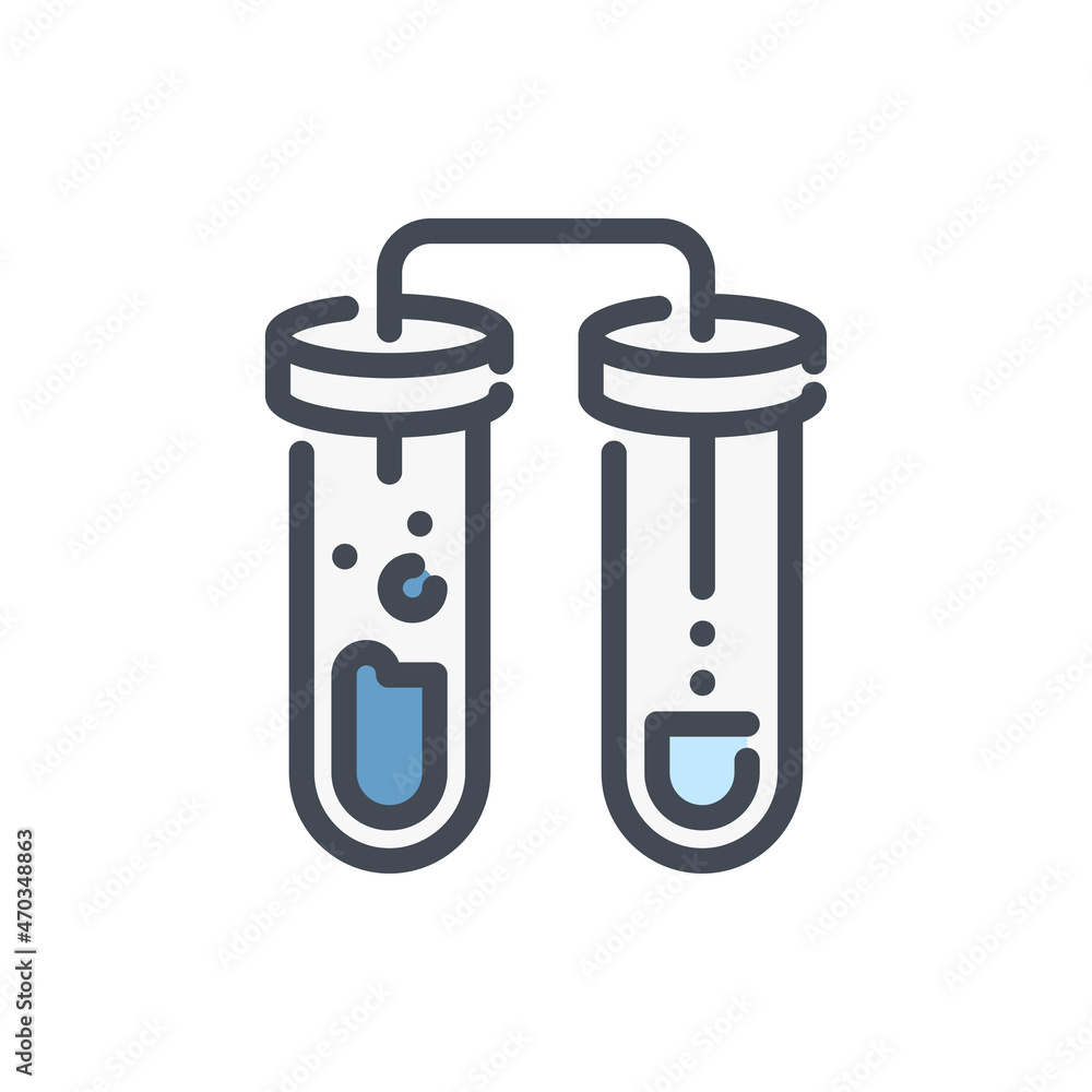 Distillation process from test tubes with liquid color line icon. Chemical reaction with liquid and glassware vector outline colorful sign. Distillation process from test tubes with liquid color line icon. Chemical reaction with liquid and glassware vector outline colorful sign.