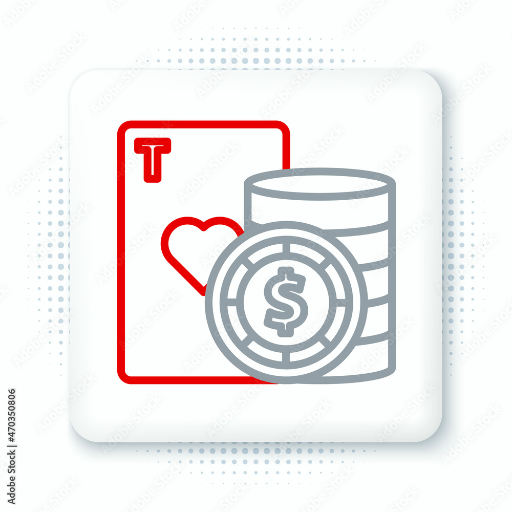Line Casino chip and playing cards icon isolated on white background. Casino poker. Colorful outline concept. Vector Line Casino chip and playing cards icon isolated on white background. Casino poker. Colorful outline concept. Vector