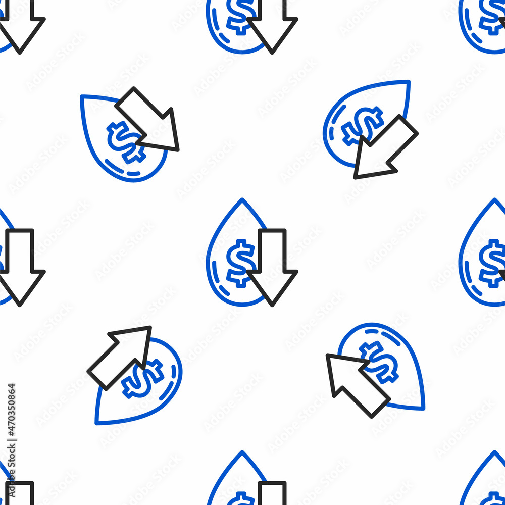 Line Drop in crude oil price icon isolated seamless pattern on white background. Oil industry crisis concept. Colorful outline concept. Vector Line Drop in crude oil price icon isolated seamless pattern on white background. Oil industry crisis concept. Colorful outline concept. Vector