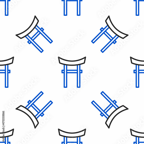 Line Japan Gate icon isolated seamless pattern on white background. Torii gate sign. Japanese traditional classic gate symbol. Colorful outline concept. Vector