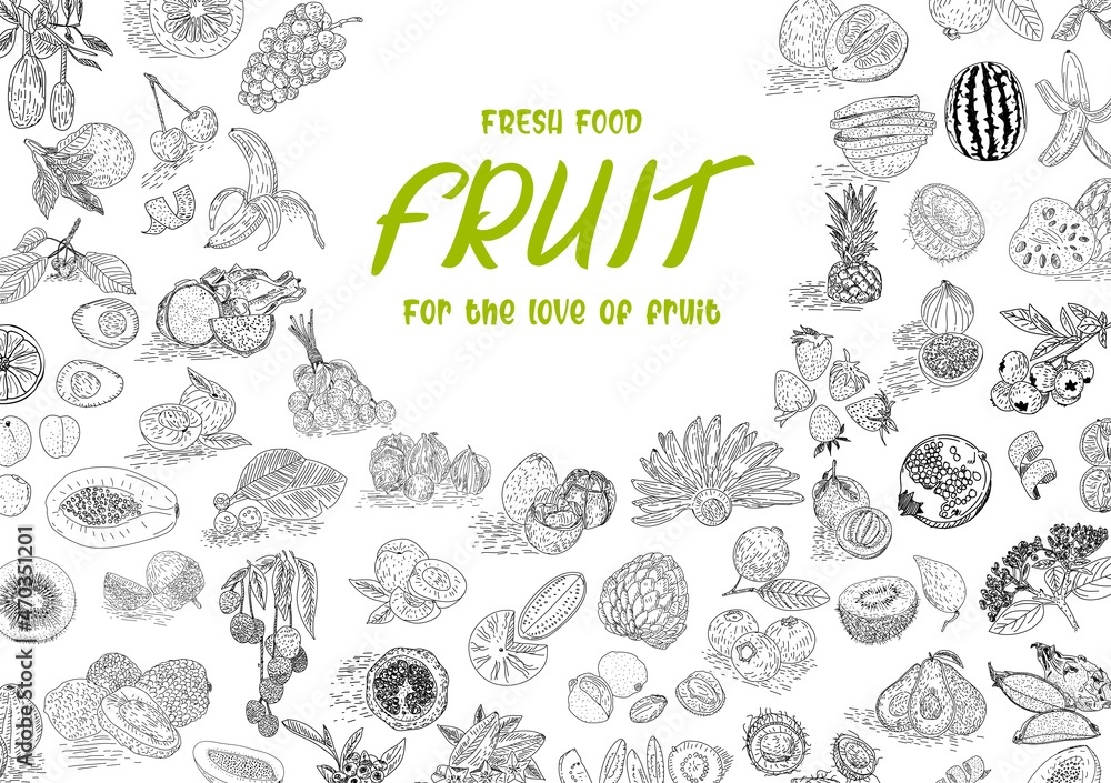 Fruit collection in flat hand drawn style, illustrations set. Decorative retro style collection hand drawn farm product for restaurant menu. Vector. Fruit collection in flat hand drawn style, illustrations set. Decorative retro style collection hand drawn farm product for restaurant menu. Vector.