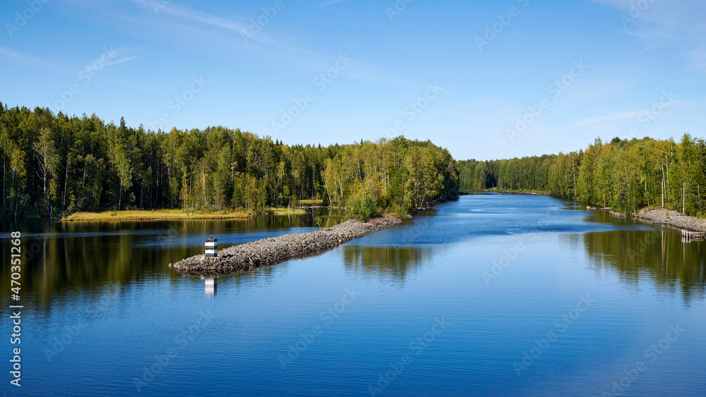 Russia. White Sea-Baltic Canal. Lake Volozero. The entrance to the narrow channel to Matkozero cut through the granite-gneisses