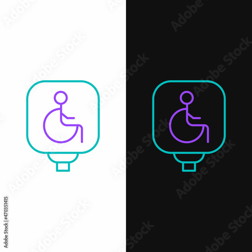 Line Disabled wheelchair icon isolated on white and black background. Disabled handicap sign. Colorful outline concept. Vector