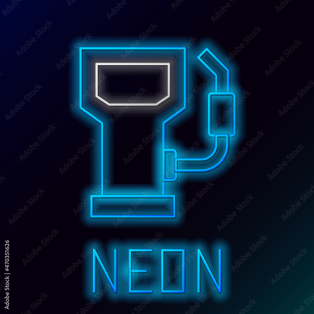 Glowing neon line Petrol or gas station icon isolated on black background. Car fuel symbol. Gasoline pump. Colorful outline concept. Vector Glowing neon line Petrol or gas station icon isolated on black background. Car fuel symbol. Gasoline pump. Colorful outline concept. Vector