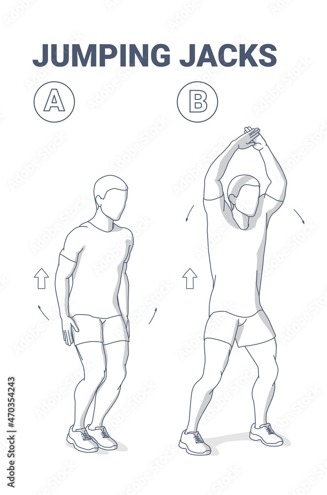 Jumping Jacks Exercise for Fitness Junkie Man. Star Jumps. Jacked