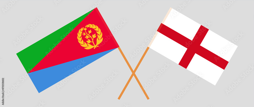 Crossed flags of Eritrea and England. Official colors. Correct proportion