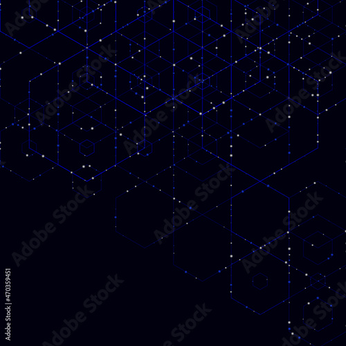 Hexagon background with shimmery shiny particles. Festive background. eps 10