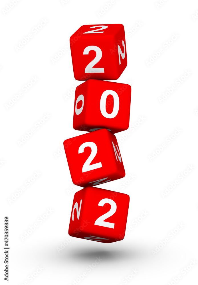 New 2022 Year. Vertical High Quality 3D Render of Flying Red Cubes. New 2022 Year. Vertical High Quality 3D Render of Flying Red Cubes.