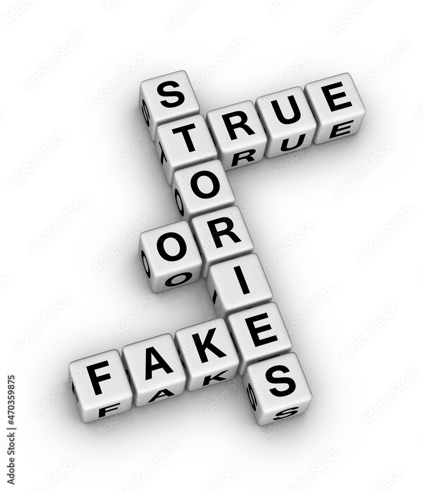 True or Fake Stories. High quality 3D crossword puzzle on white. True or Fake Stories. High quality 3D crossword puzzle on white.