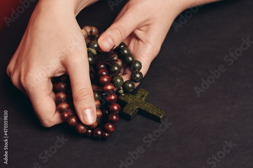 beads with orthodox cross meditation religion catholicism close-up