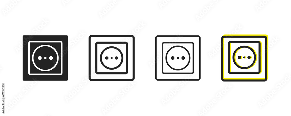 Set with black socket icon on light background. Symbol set. Line stroke. Set with black socket icon on light background. Symbol set. Line stroke.