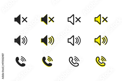 Volume, mute, sound, call phone symblos. Phone icon set. Symbol, logo illustration. Call icon vector.