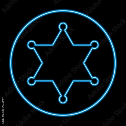 Sheriff star neon sign, modern glowing banner design, colorful modern design trends. Vector illustration.