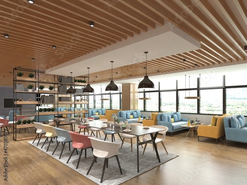 3d render of Nordic style cafe restaurant