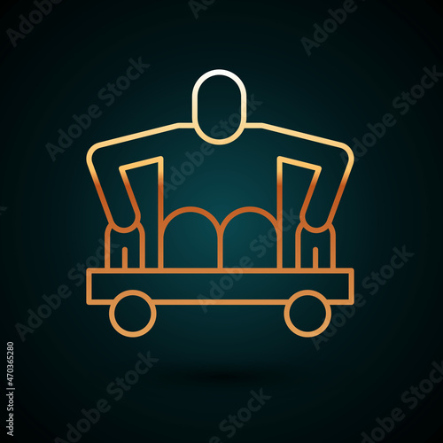 Gold line Man without legs sitting wheelchair icon isolated on dark blue background. Disability concept. Guy with physical disabilities. Vector