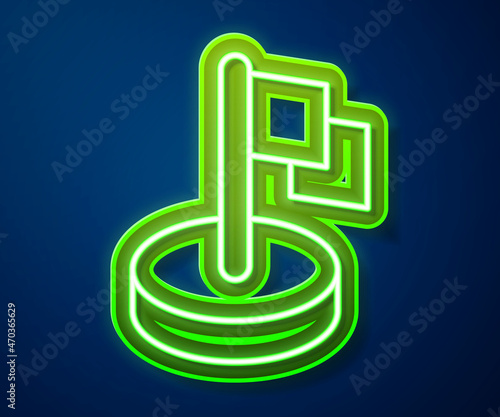 Glowing neon line Flag icon isolated on blue background. Victory, winning and conquer adversity concept. Vector