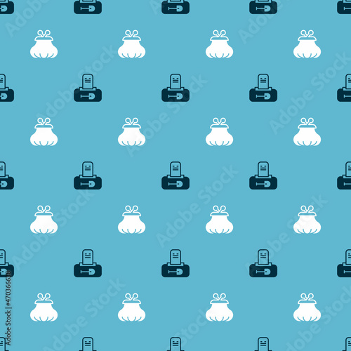 Set Grave with tombstone and Wallet on seamless pattern. Vector