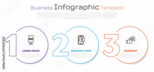 Set line Advertising, Mobile with review rating and Customer product. Business infographic template. Vector