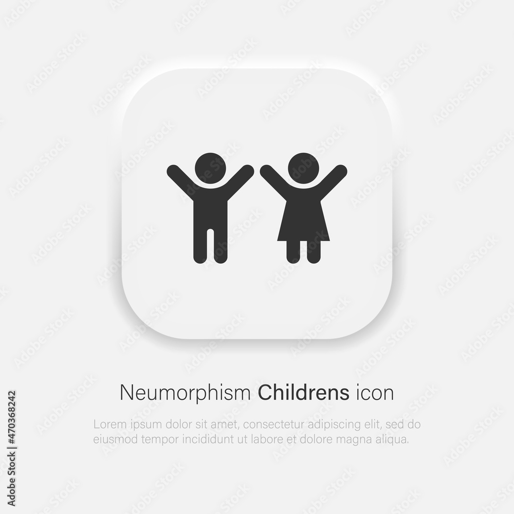 Boy and girl kids vector icon. Silhouette of Children's gender sign in trendy neumorphism style. Vector EPS 10 Boy and girl kids vector icon. Silhouette of Children's gender sign in trendy neumorphism style. Vector EPS 10