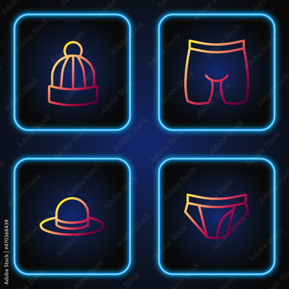 Set line Men underpants, Man hat, Winter and Cycling shorts. Gradient color icons. Vector Set line Men underpants, Man hat, Winter and Cycling shorts. Gradient color icons. Vector