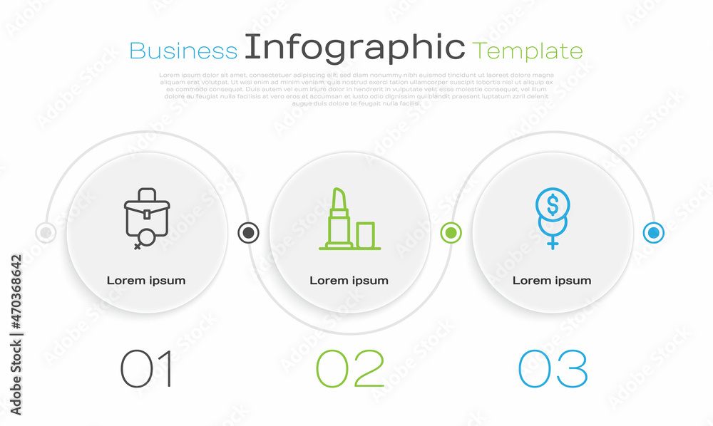 Set line Work for female, Lipstick and Feminism finance. Business infographic template. Vector Set line Work for female, Lipstick and Feminism finance. Business infographic template. Vector